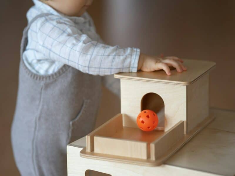 a person touching a toy duck